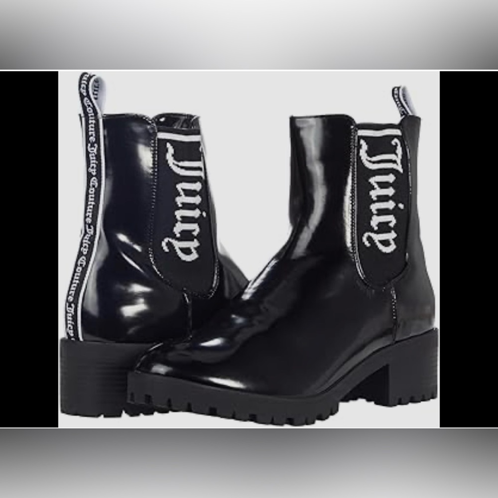 Juicy couture Black Patent Ankle Boots with Logo Detail
